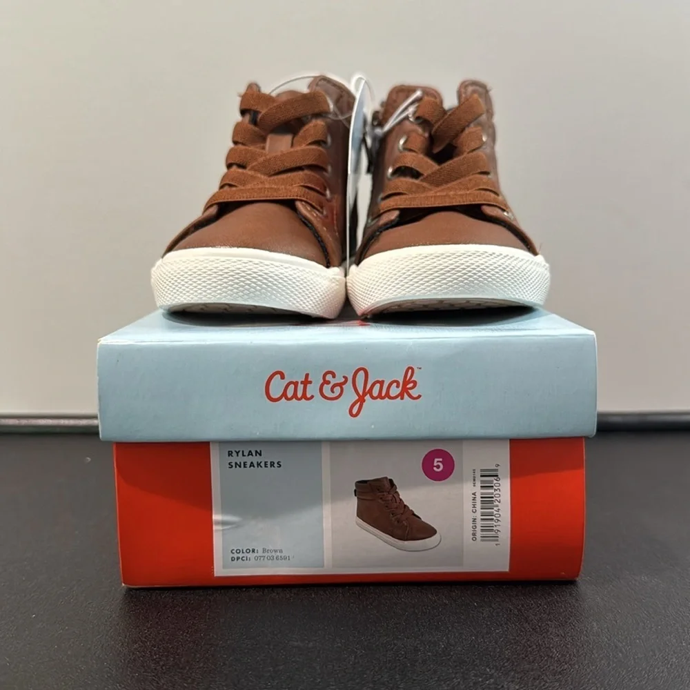 Cat & Jack Target Toddler Rylan Brown High-Top Sneakers Size 5 New NWT NIB
